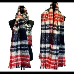 FLUFFY Warm Red Black Cream Scarf 💥